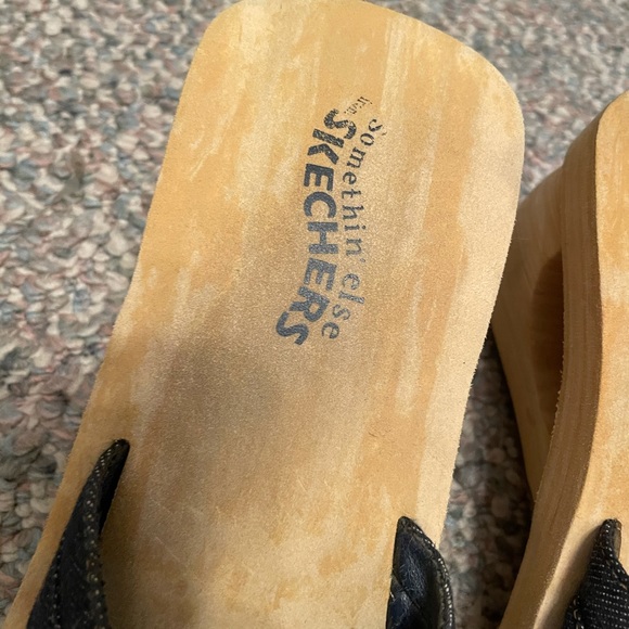 Vintage Sketchers Denim Wood Wedge Platform Sandals - Picture 5 of 11
